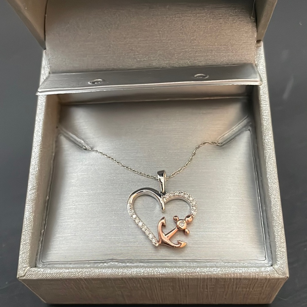 Zales 1/10 CT. T.W. Diamond Heart with Side Anchor Pendant in 10K Two-Tone Gold